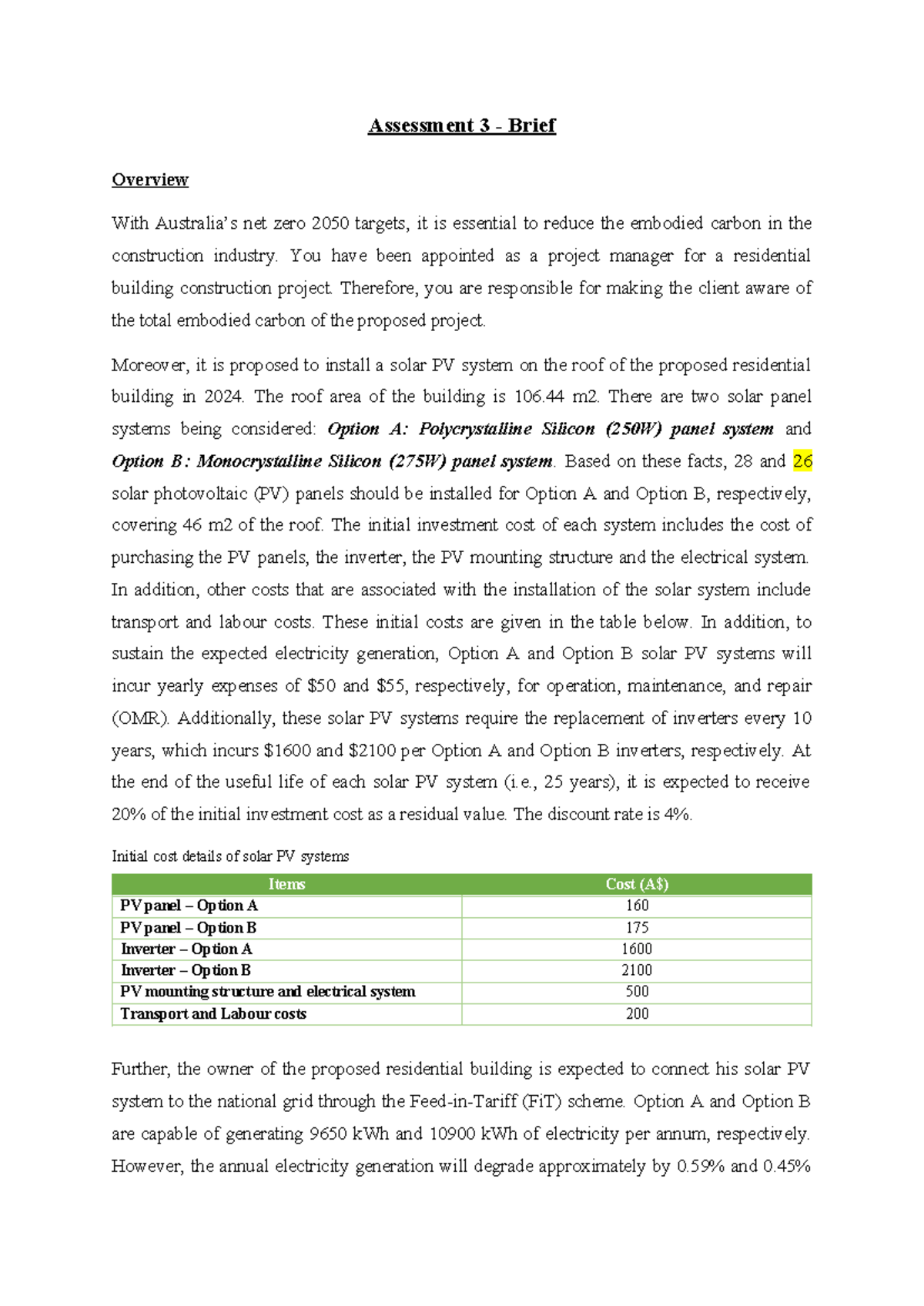 BLDG3010 - Building Cost Studies: Assessment 3 - Carbon & Cost Analysis ...