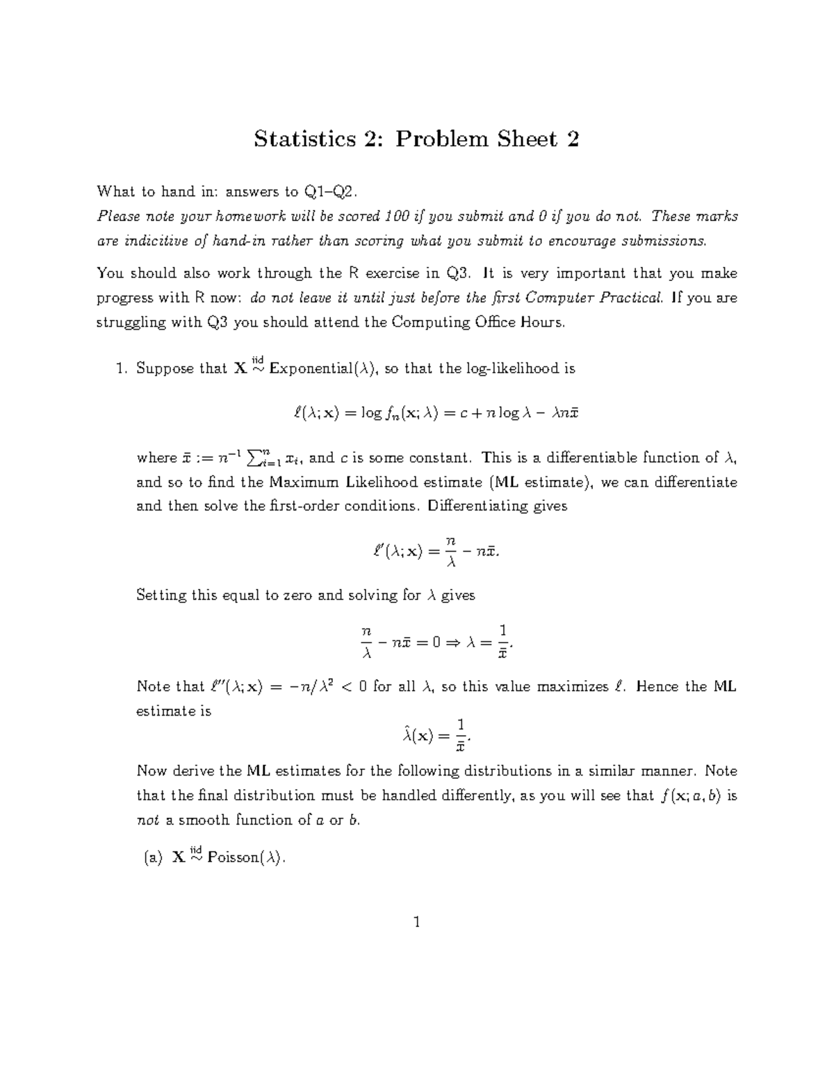 HW02-solutions stat 2 solutions - Statistics 2: Problem Sheet 2 What to ...