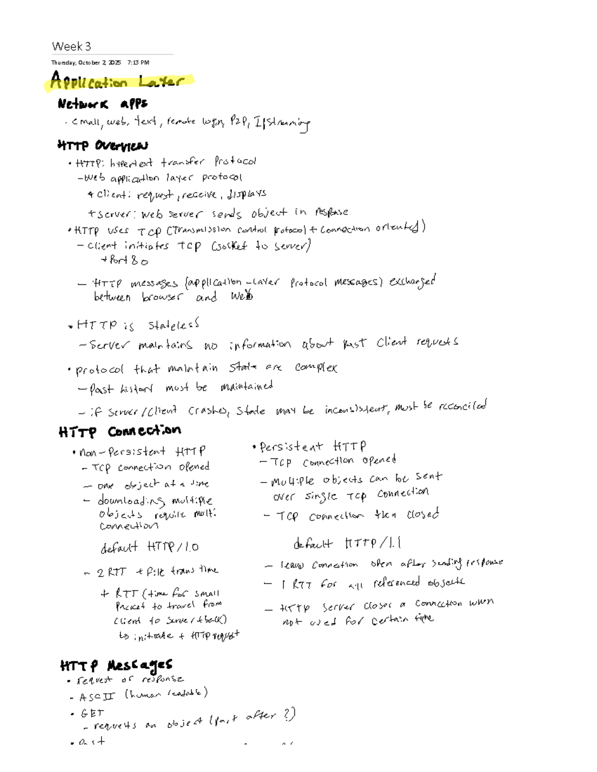 CP372 - Application Layer Notes: HTTP Overview and Functions - Studocu