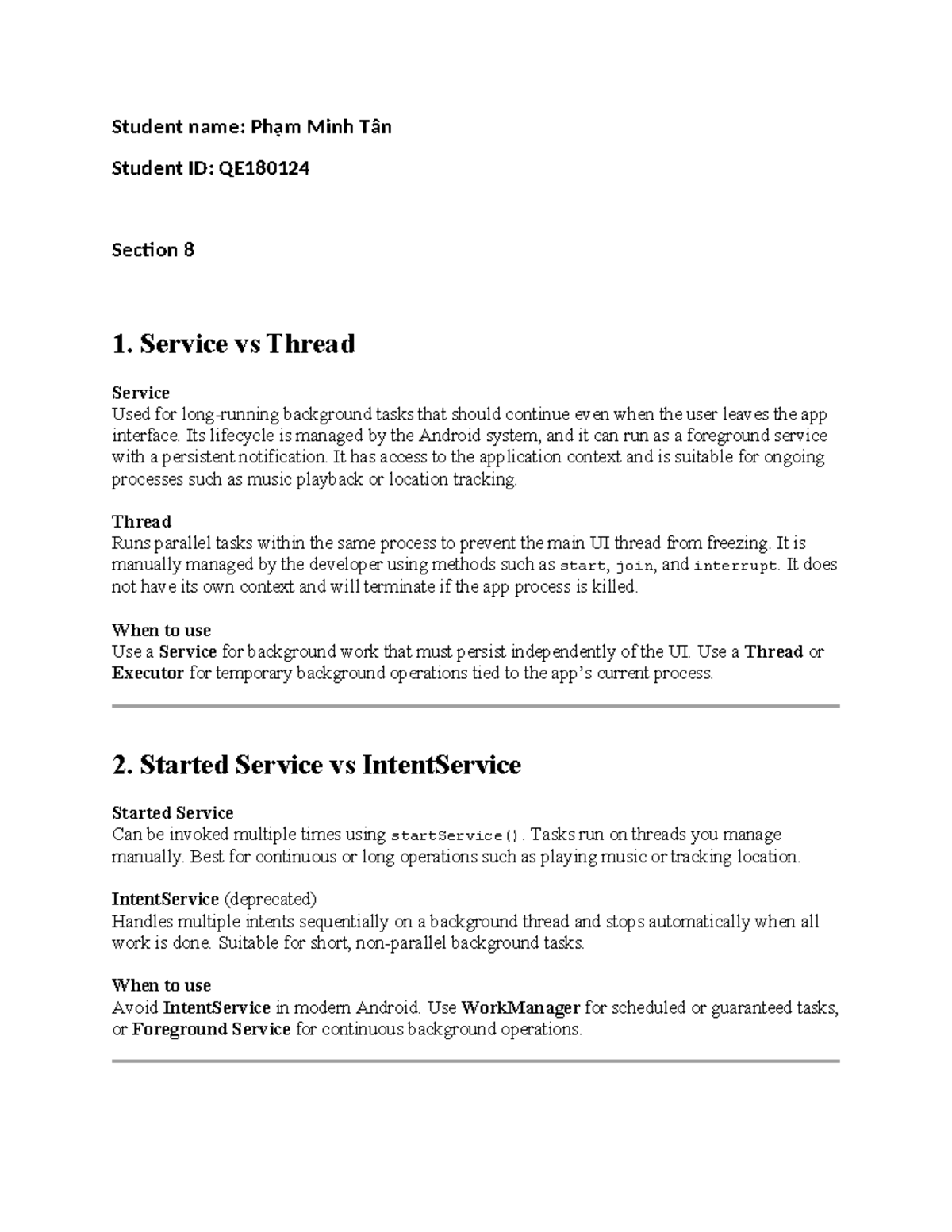 Android Services and Storage: A Comprehensive Guide (QE180124) - Studocu