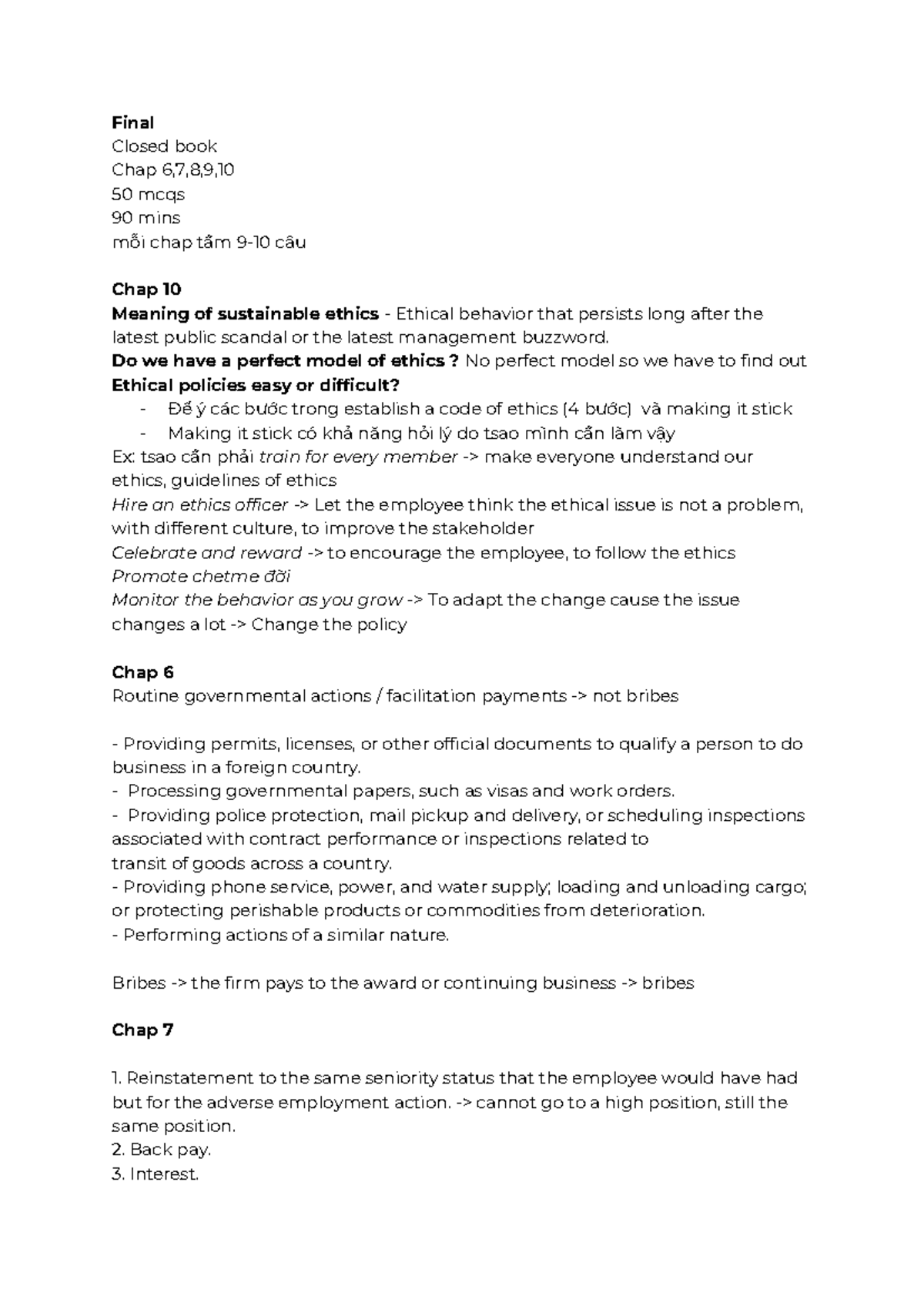 Final Exam Notes: Ethics in Business (Course Code: Ethics 101) - Studocu