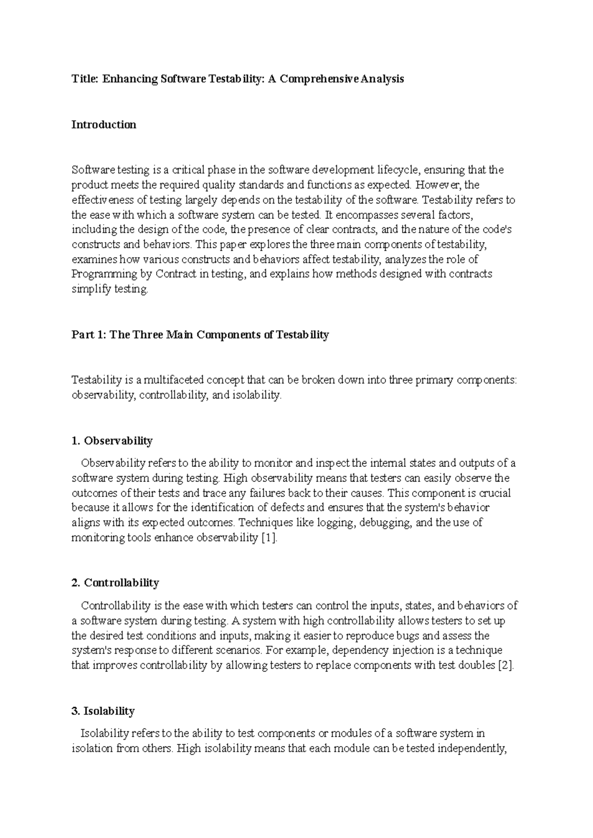 Topic 2: Enhancing Software Testability - Comprehensive Analysis of Key ...