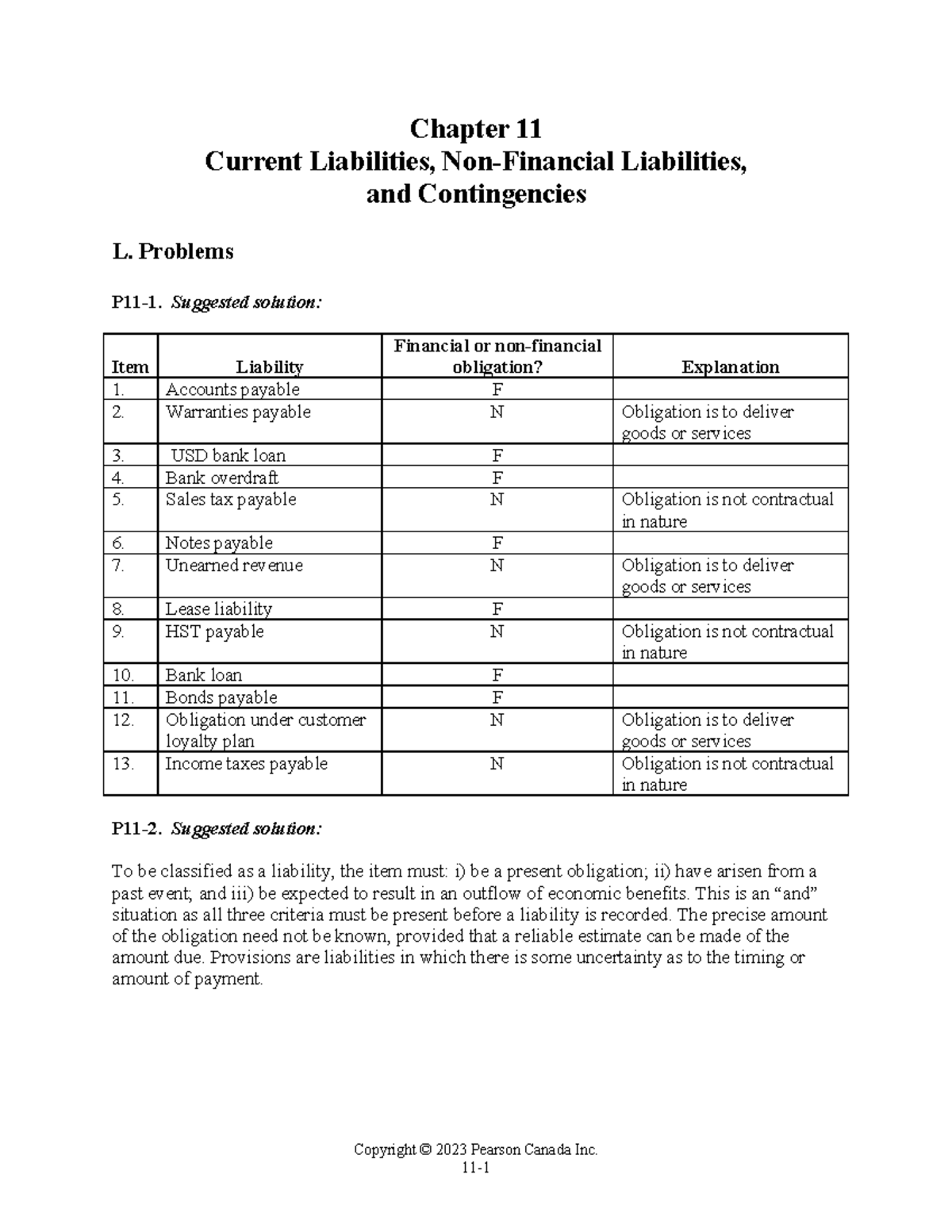 M11 LO3674 05 ISM C11 - Chapter 11 solutions - Copyright © 2023 Pearson ...