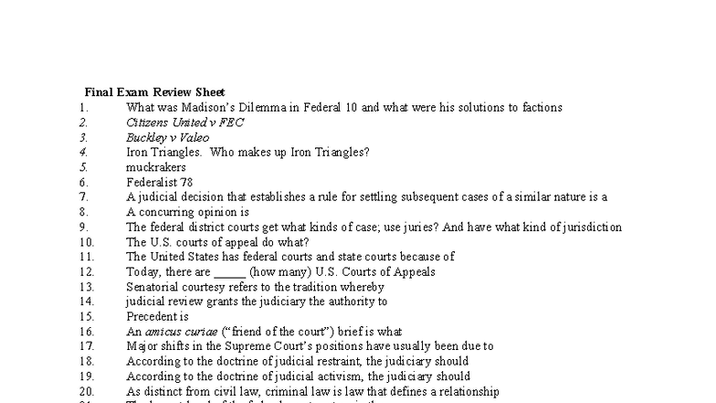 POLS 101 Final Exam Review: Key Concepts & Cases - Studocu