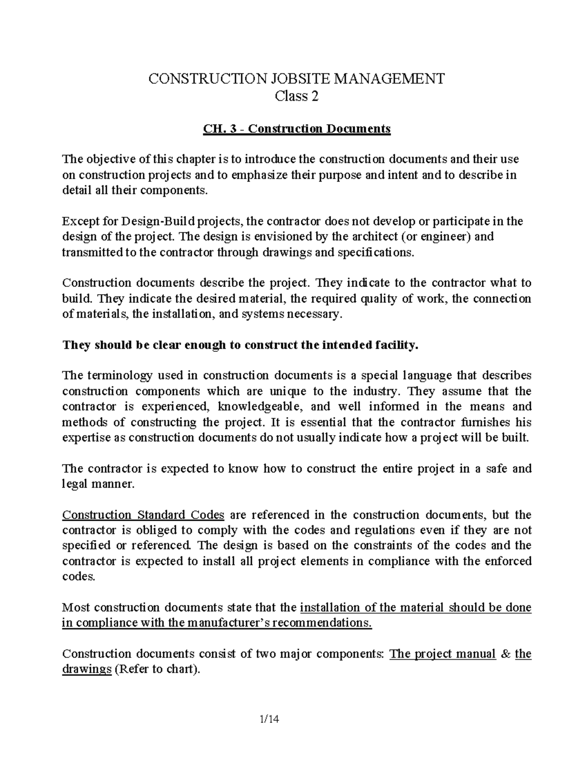 Class 2 CH. 3 & 4 - Construction Documents & Submittals Overview - Studocu