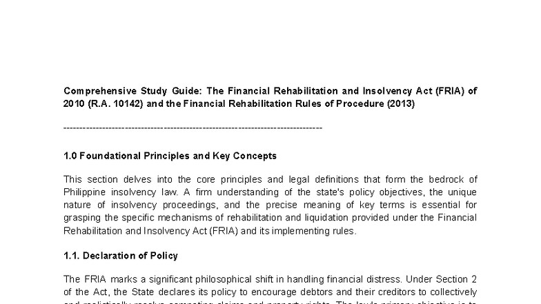 FRIA 10142: Comprehensive Study Guide on Financial Rehabilitation ...