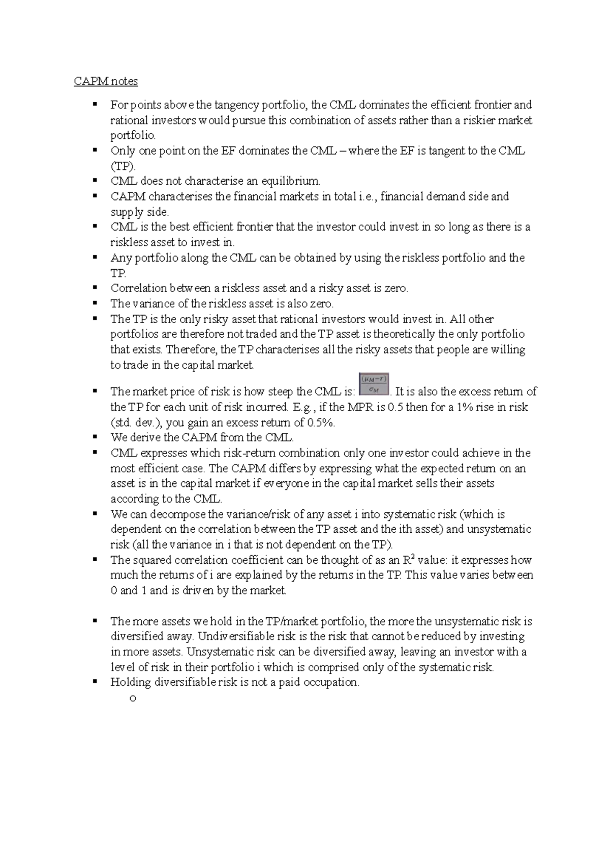 CAPM & CML Overview for Finance Students: Essential Notes - Studocu