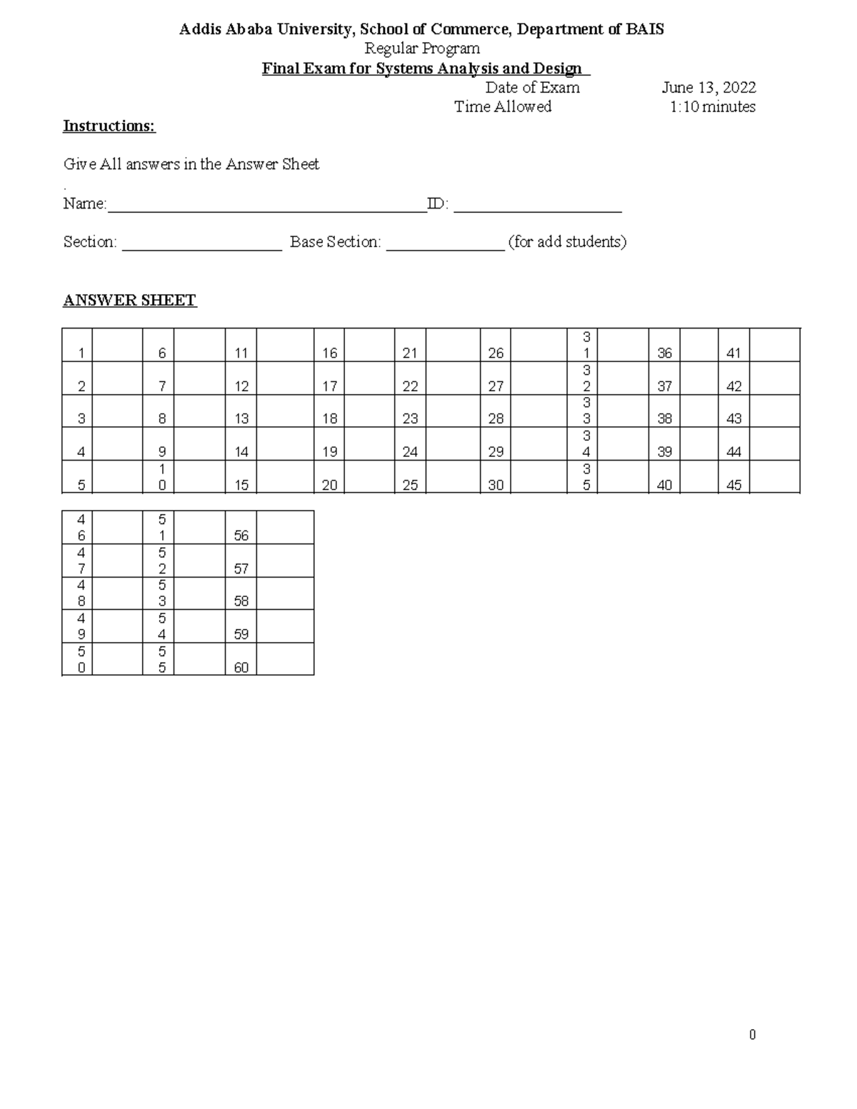 Systems Analysis and Design Final Exam - June 2022 No Answers Provided ...