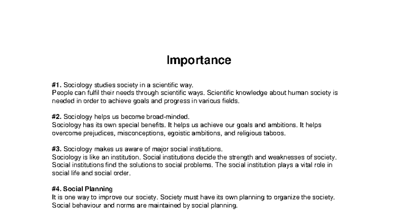 Sociology 101: Key Insights on Social Institutions and Planning - Studocu