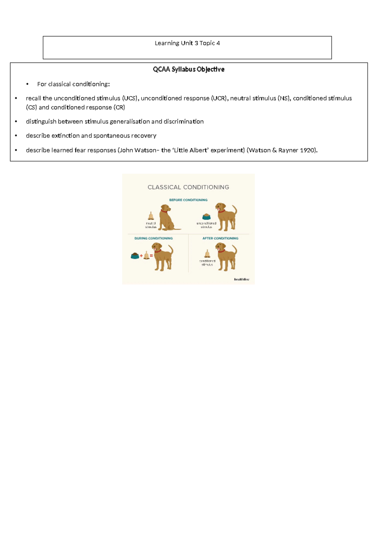 Note for P8 - Psychology: Classical Conditioning & Learning Theories ...