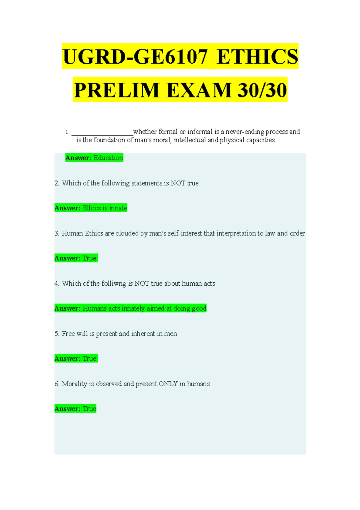 UGRD-BAHRM6305 Strategic HRM - Preliminary Exam Questions and Review ...
