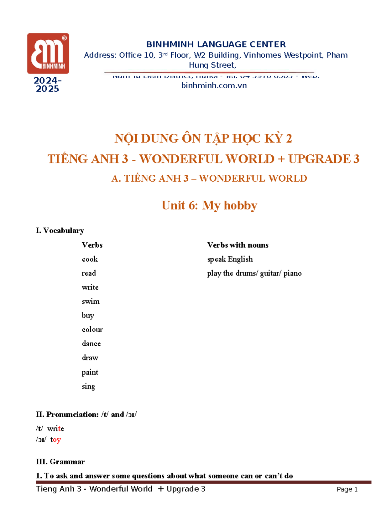 Ôn Tập Kỳ 2: Tiếng Anh 3 - Wonderful World + Upgrade 3 - Studocu