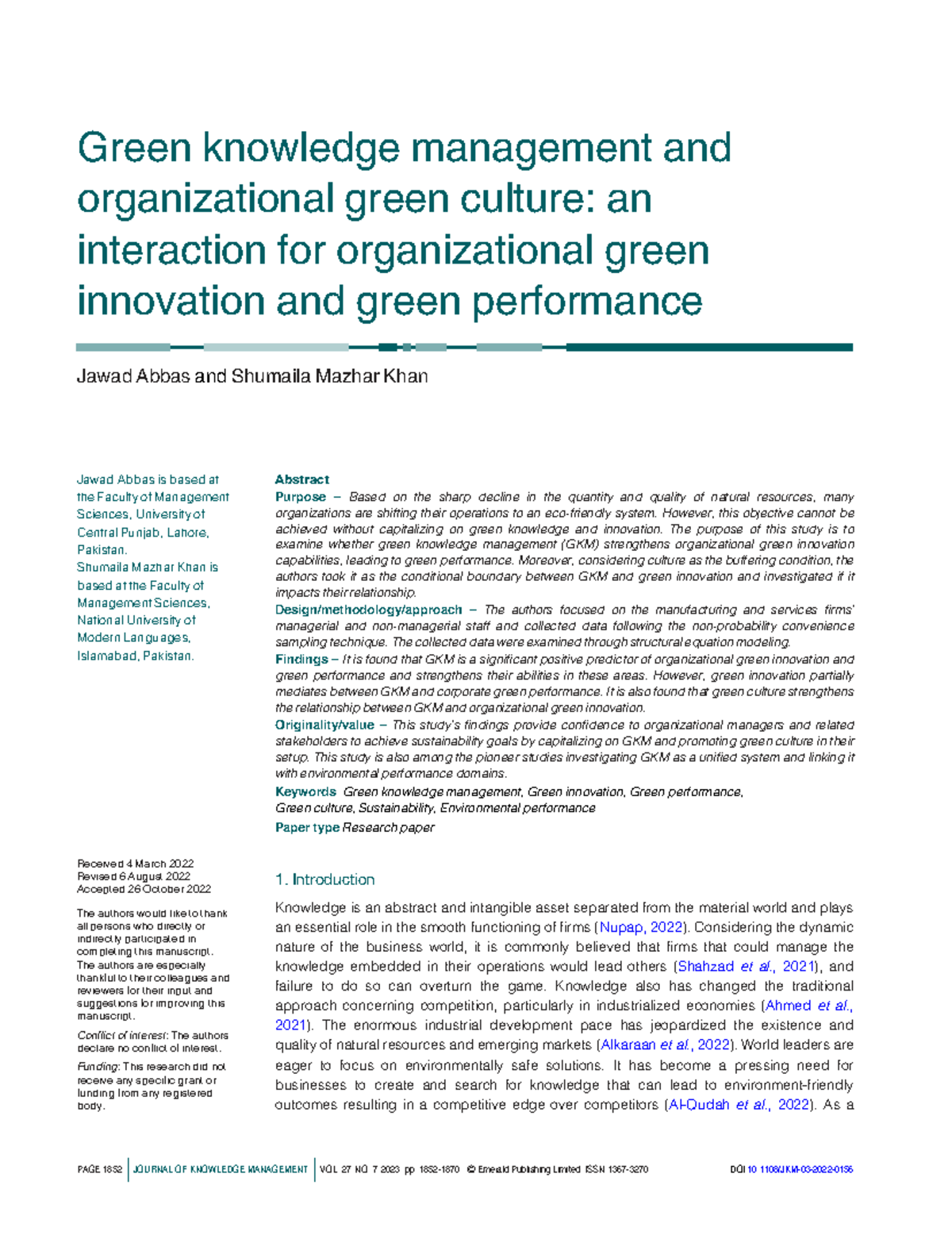 Green knowledge management and green culture: impact on innovation and ...