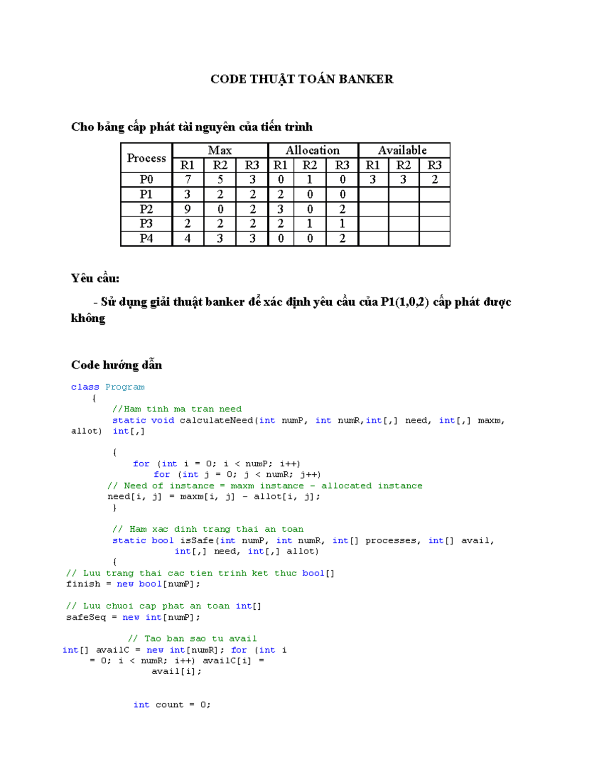 Code Thuật Toán Banker - Xác Định Cấp Phát Tài Nguyên P1 - Studocu