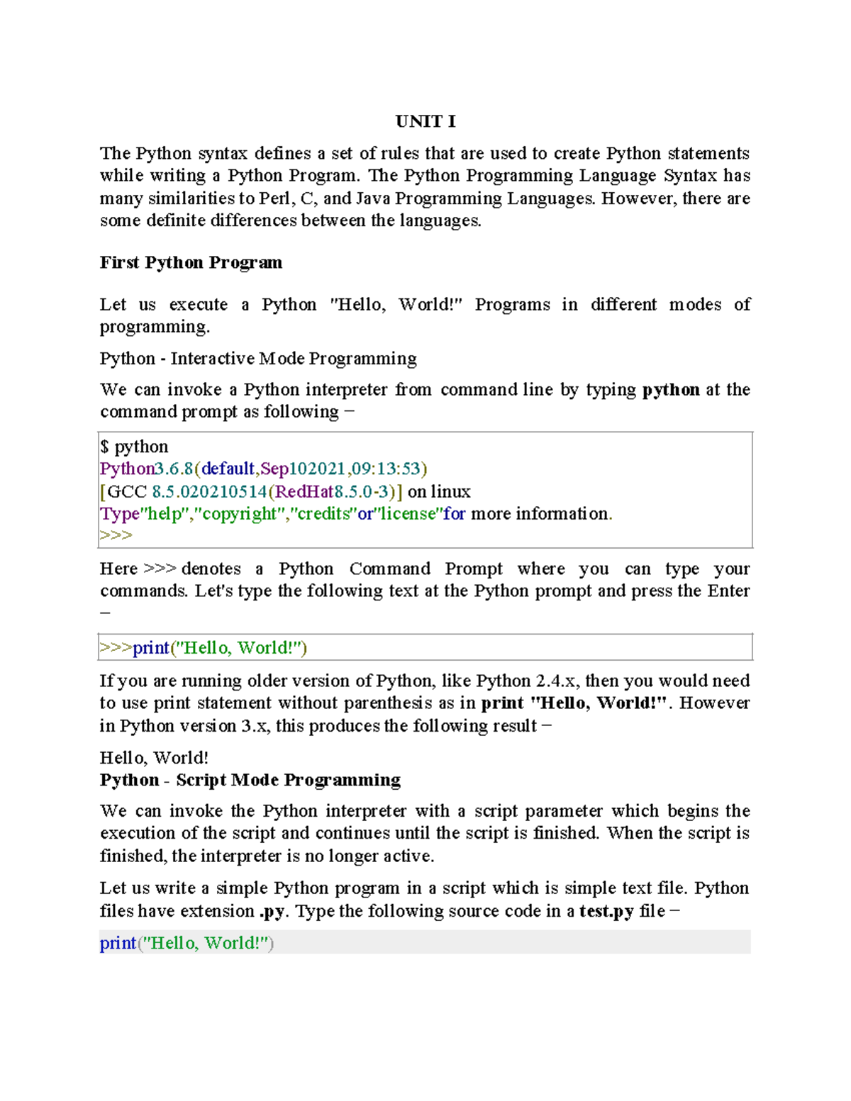 Python Programming Basics: UNIT I Overview and Syntax - Studocu
