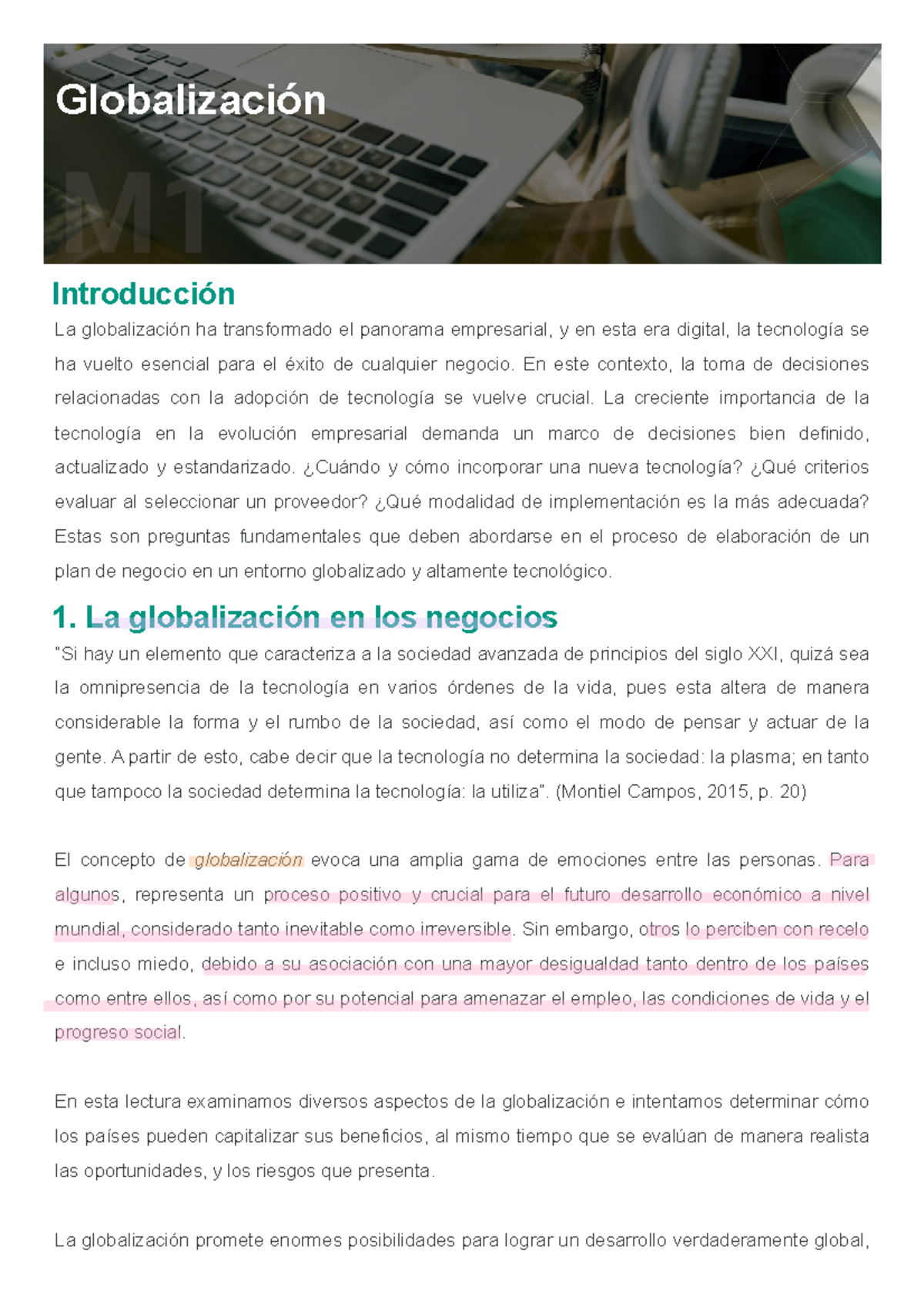 M1L3 - Lectura sobre Globalización y su Impacto en los Negocios - Studocu