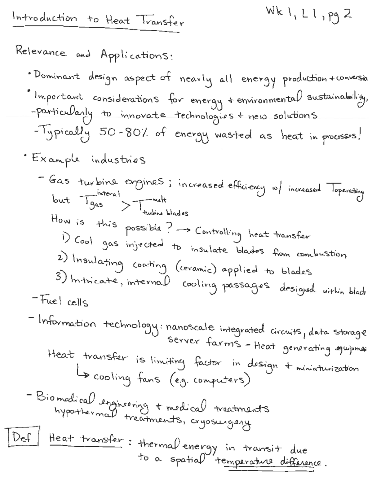 Heat Transfer Fundamentals: Wk 1, L 1 - Relevance & Applications - Studocu