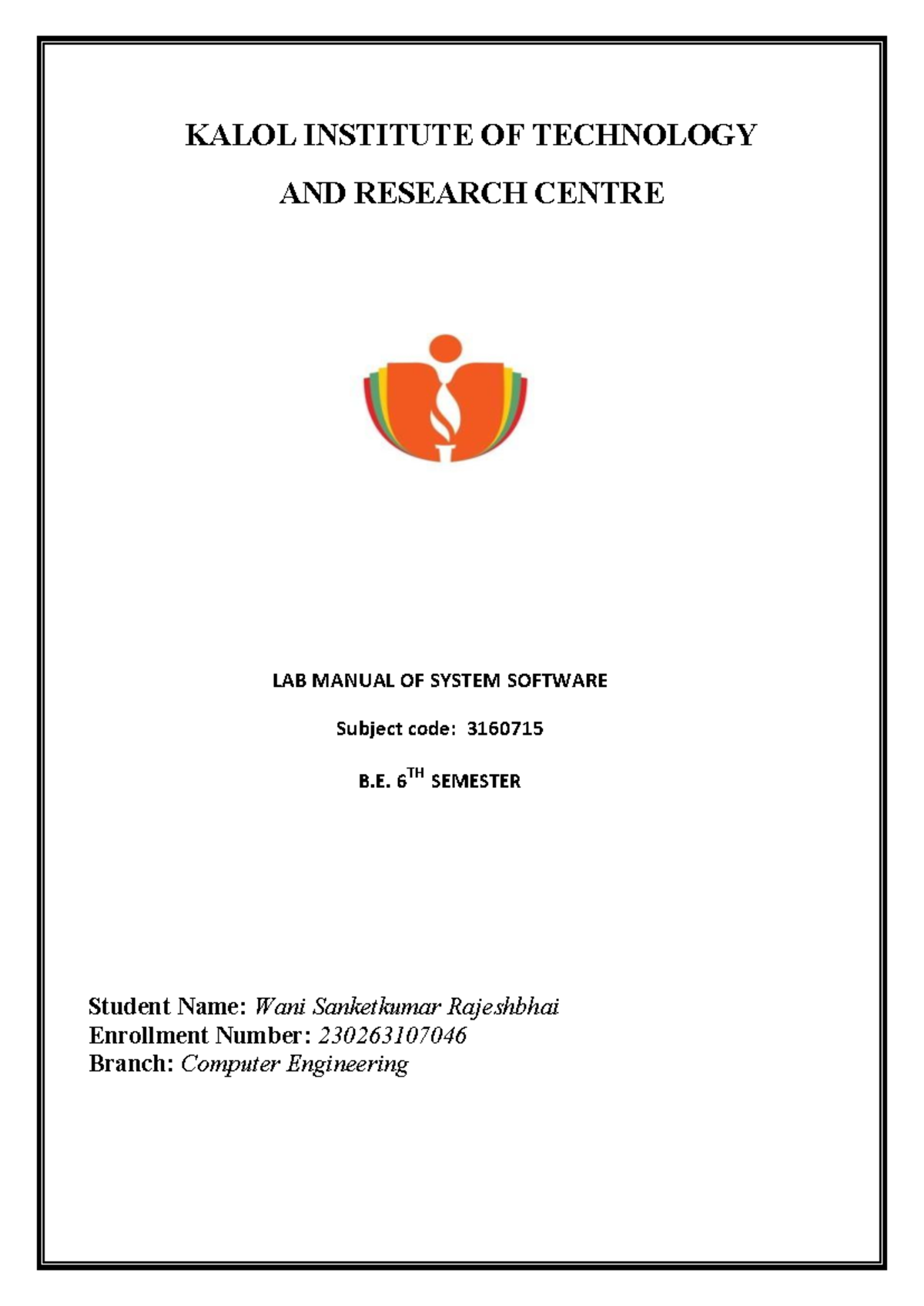 System Software Lab Manual (3160715) - B.E. 6th Semester - Studocu