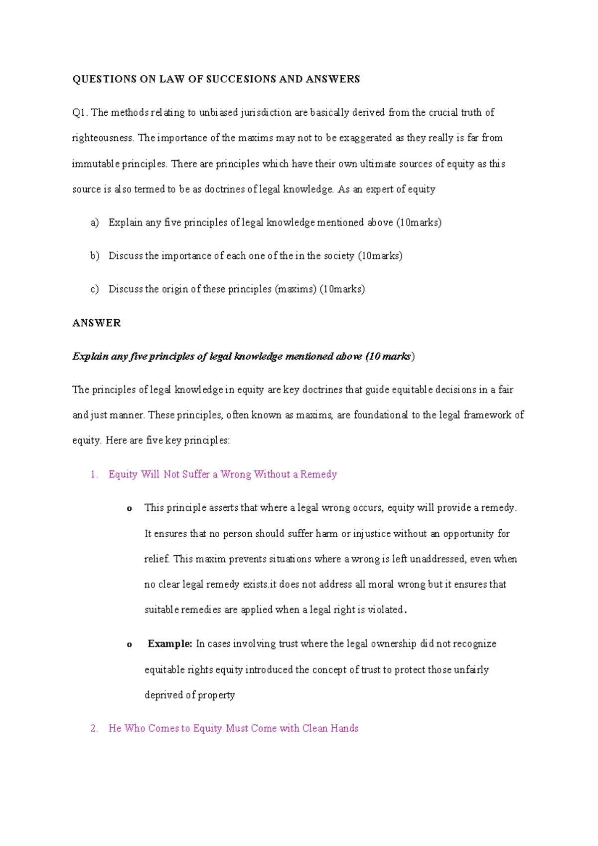 Revision Questions on Law of Equity & Trusts: Key Principles & Remedial ...