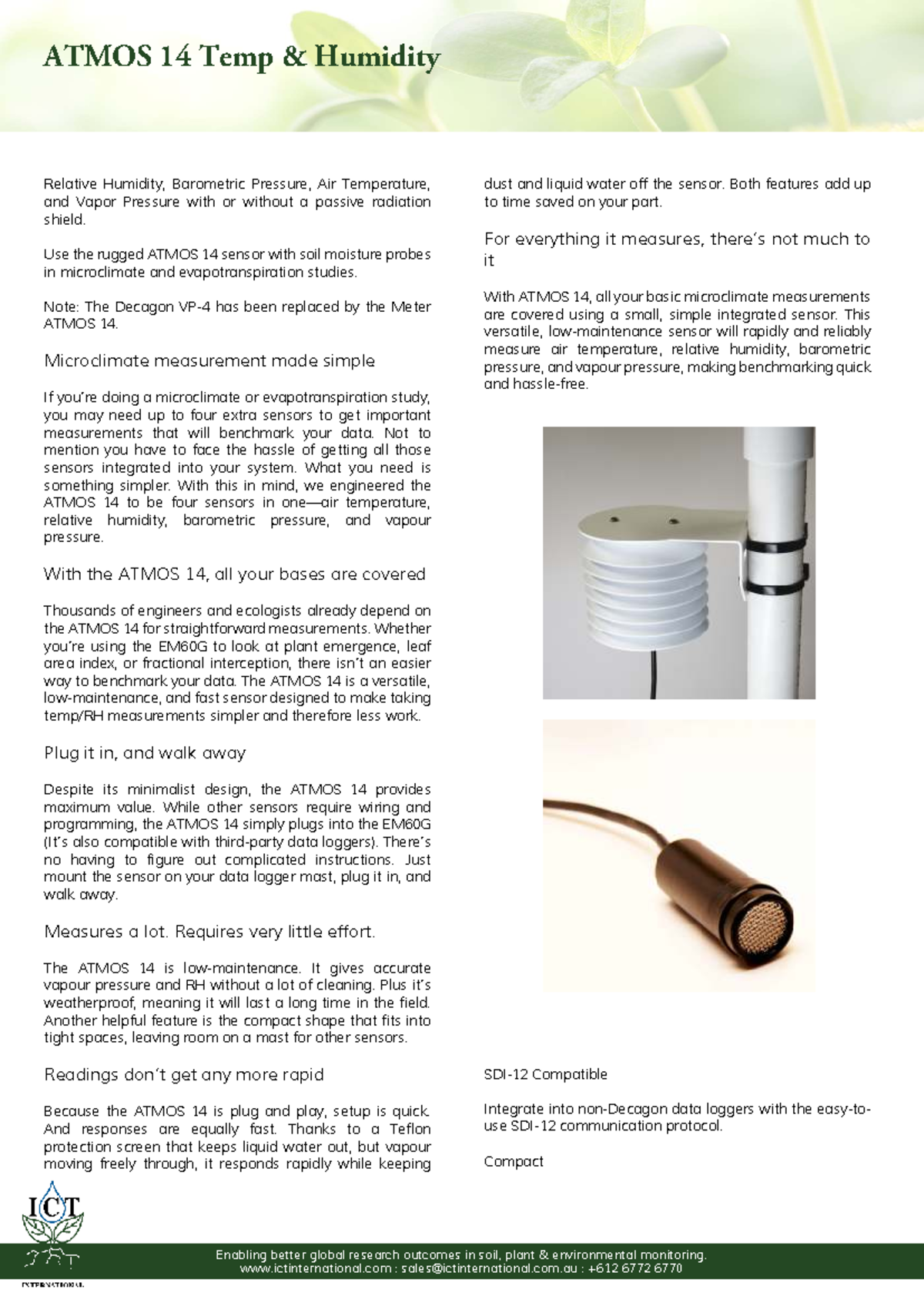ATMOS 14 Temp & Humidity Sensor Technical Specifications - Studocu