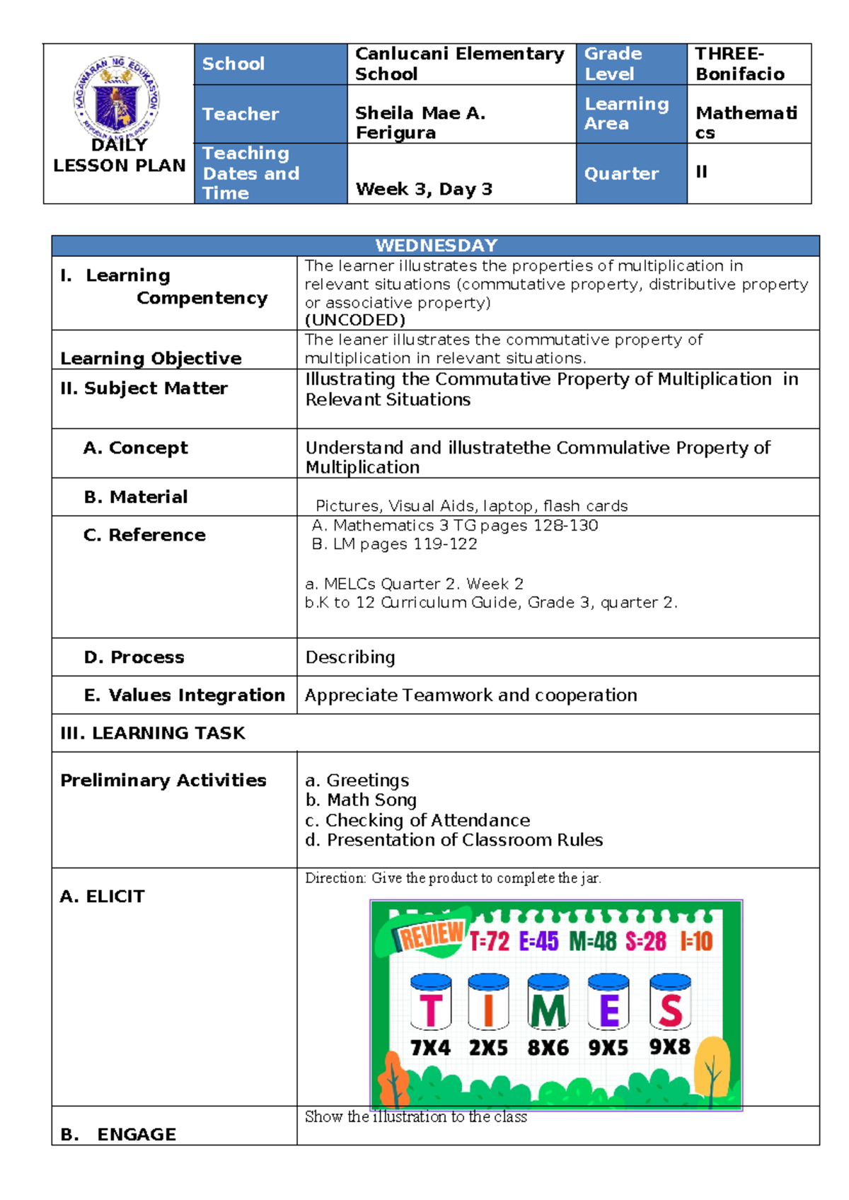 MATH 2ND Q - none - WEDNESDAY I. Learning Compentency The learner ...