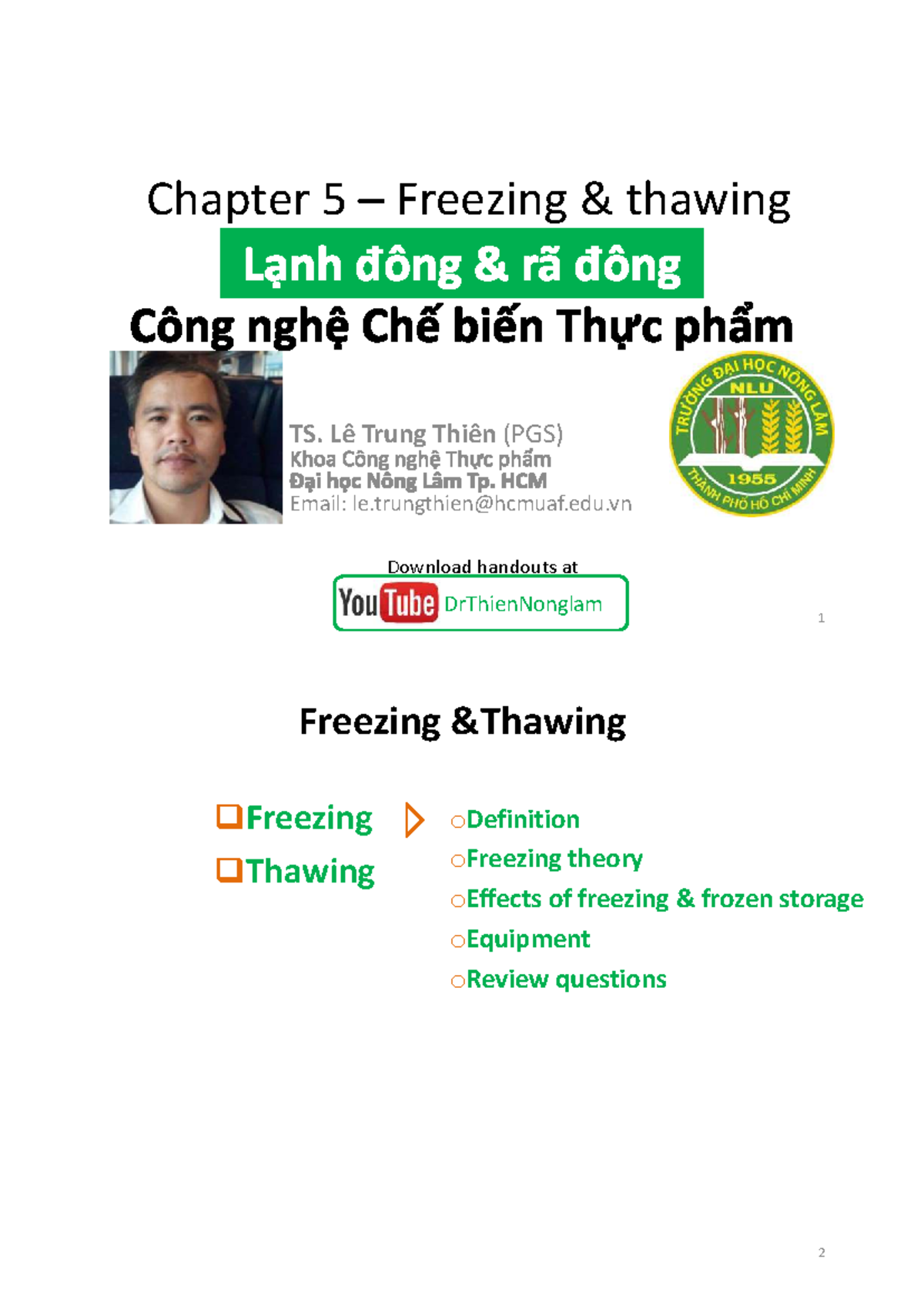 Chapter 5: Freezing & Thawing - TS Lê Trung Thiên Notes - Studocu