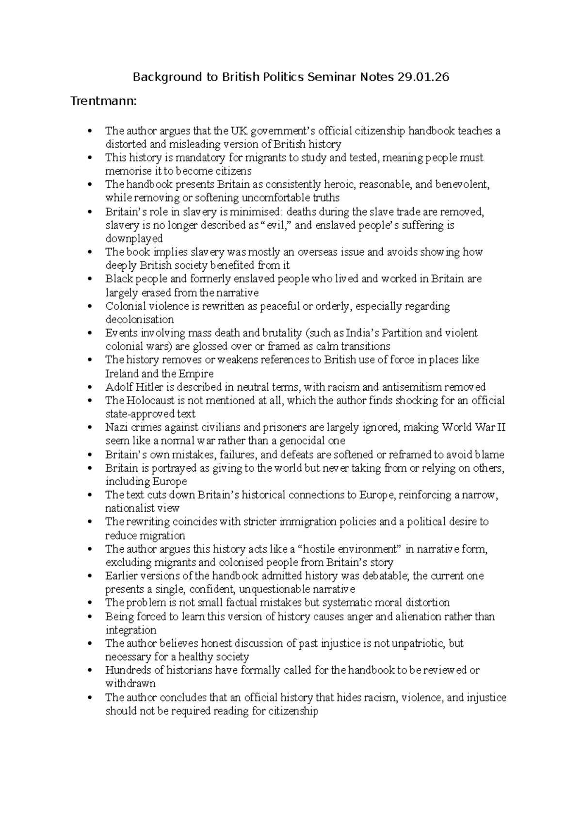Background to British Politics Seminar Notes (29.01.26) - Studocu