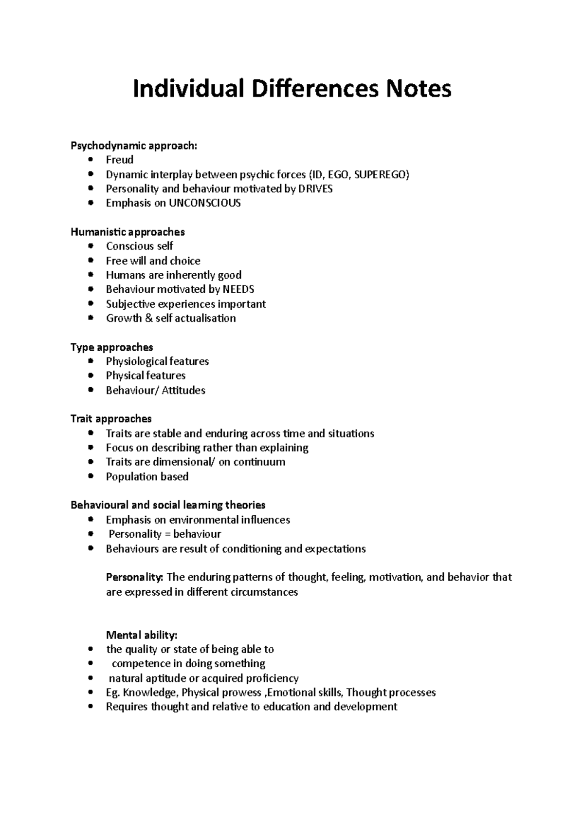 Psychology 101: Comprehensive Notes on Individual Differences - Studocu