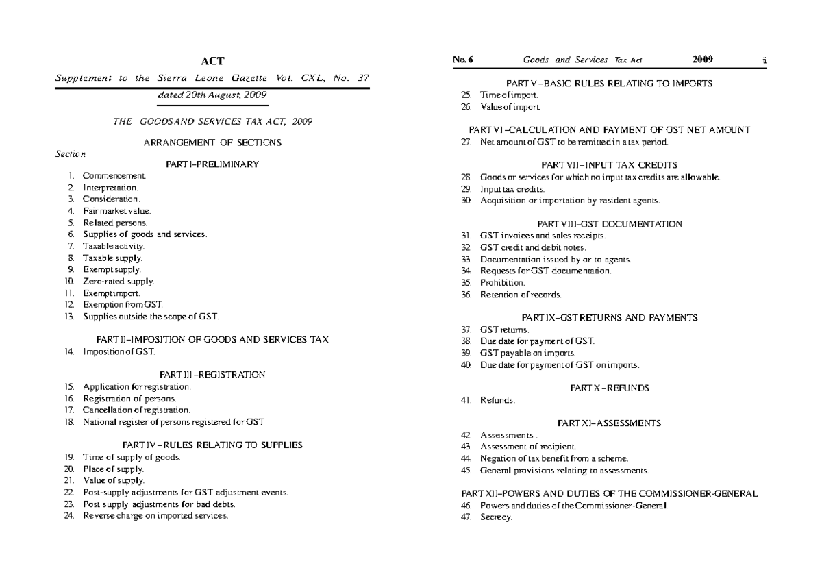 Goods and Services Tax Act 2009: Comprehensive Overview - Studocu