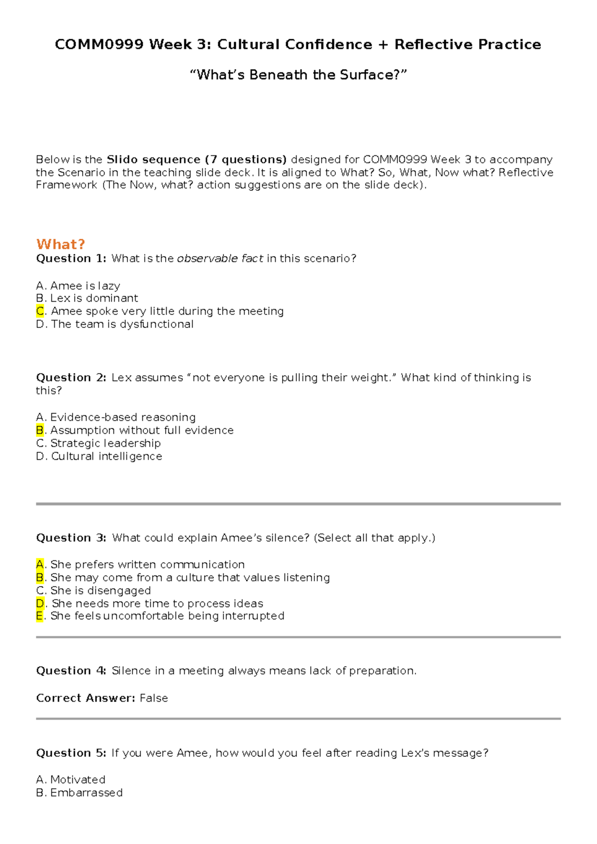 Week 3: Cultural Confidence Reflective Practice Questions & Answers ...