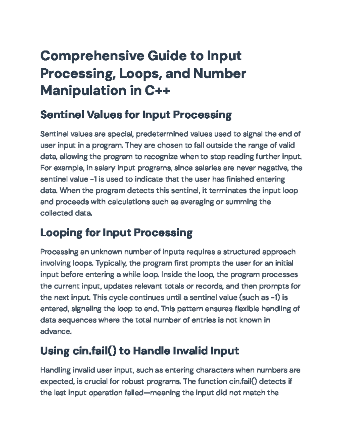 C++ Programming: Comprehensive Guide to Input Processing & Loops - Studocu