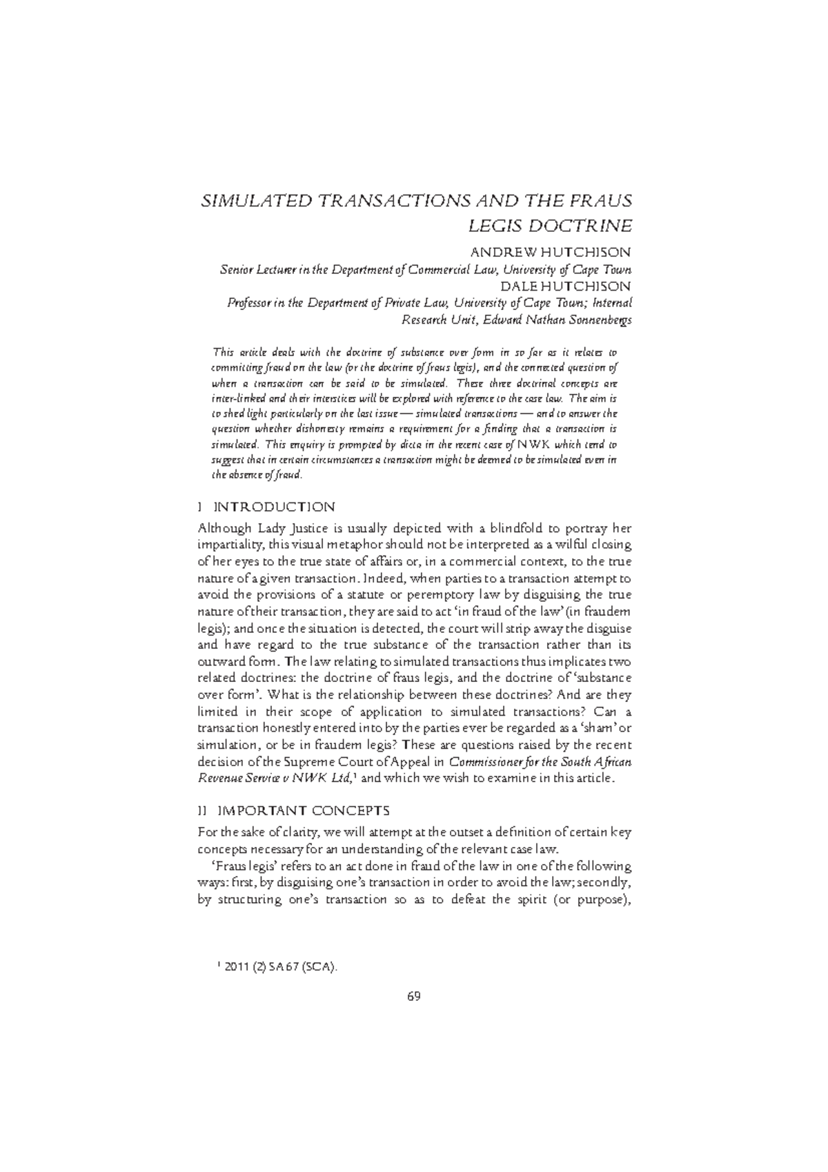 Simulated Transactions and the Fraus Legis Doctrine: An Analysis - Studocu