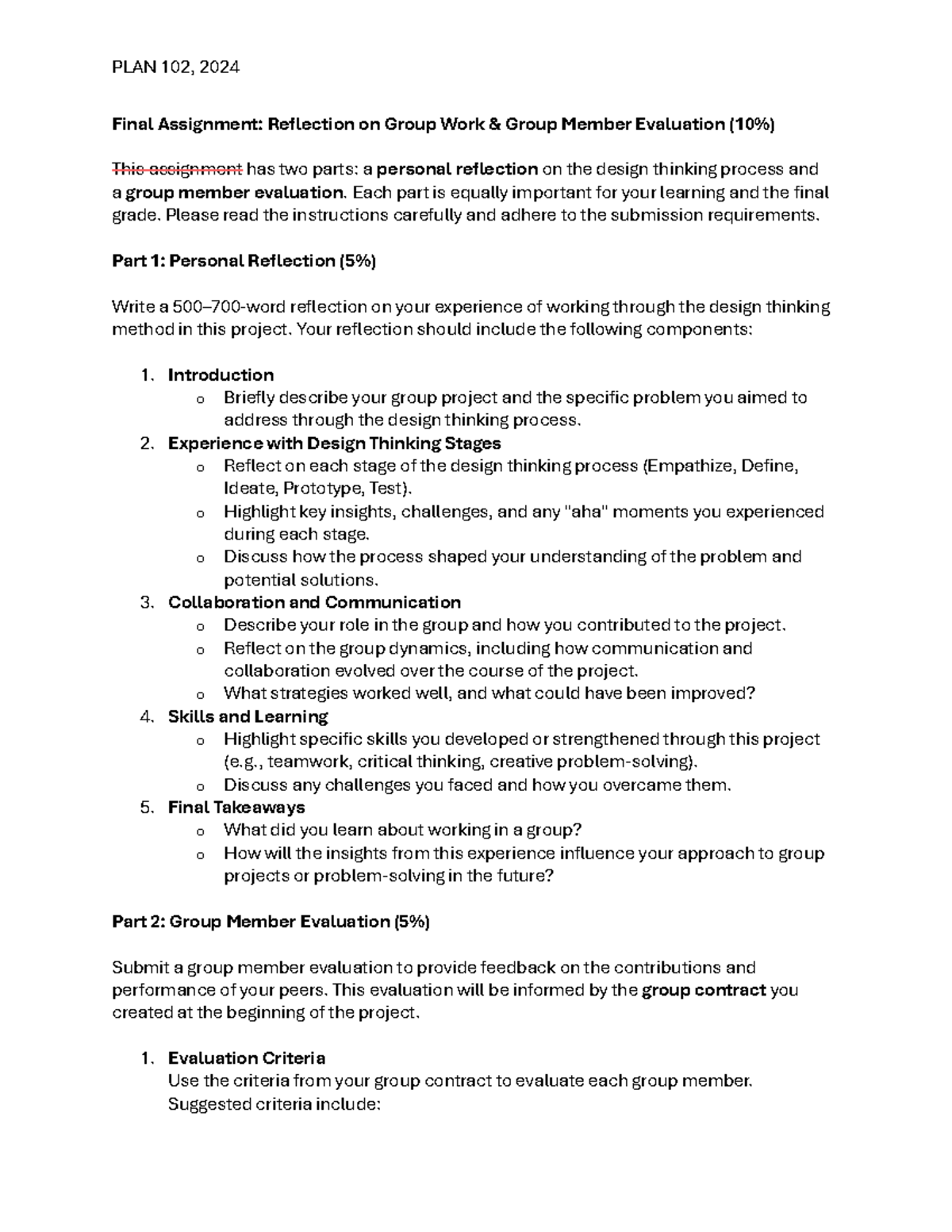 Reflectionand Evaluation Assignment - PLAN 102, 2024 Final Assignment ...