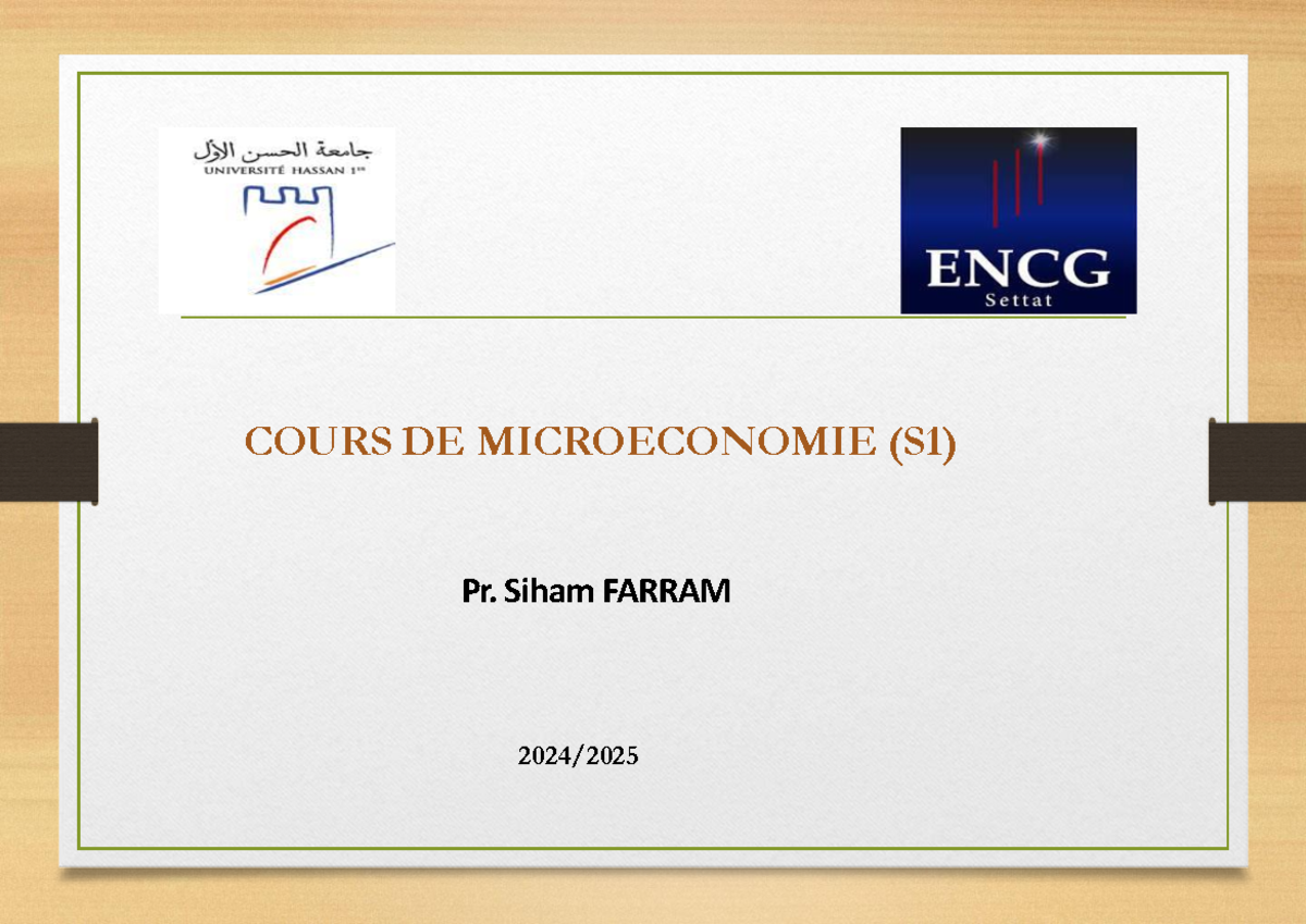 Cours de Microéconomie (S1) - Notes et Références de Pr. Siham FARRAM ...
