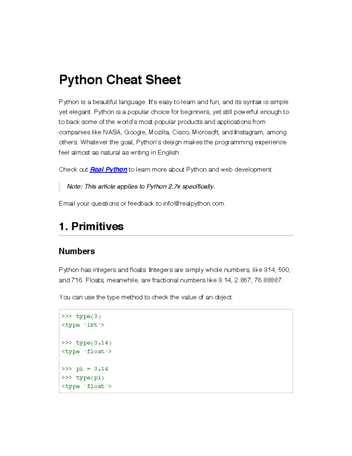 Python 2.7 Cheat Sheet: Basics, Data Types, and Functions - Studocu