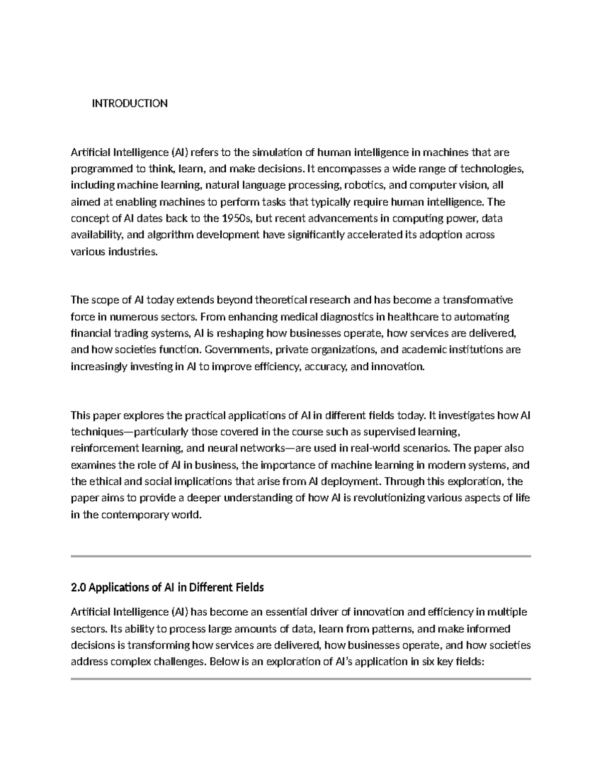 AI Applications in Various Fields: A Comprehensive Overview - Studocu