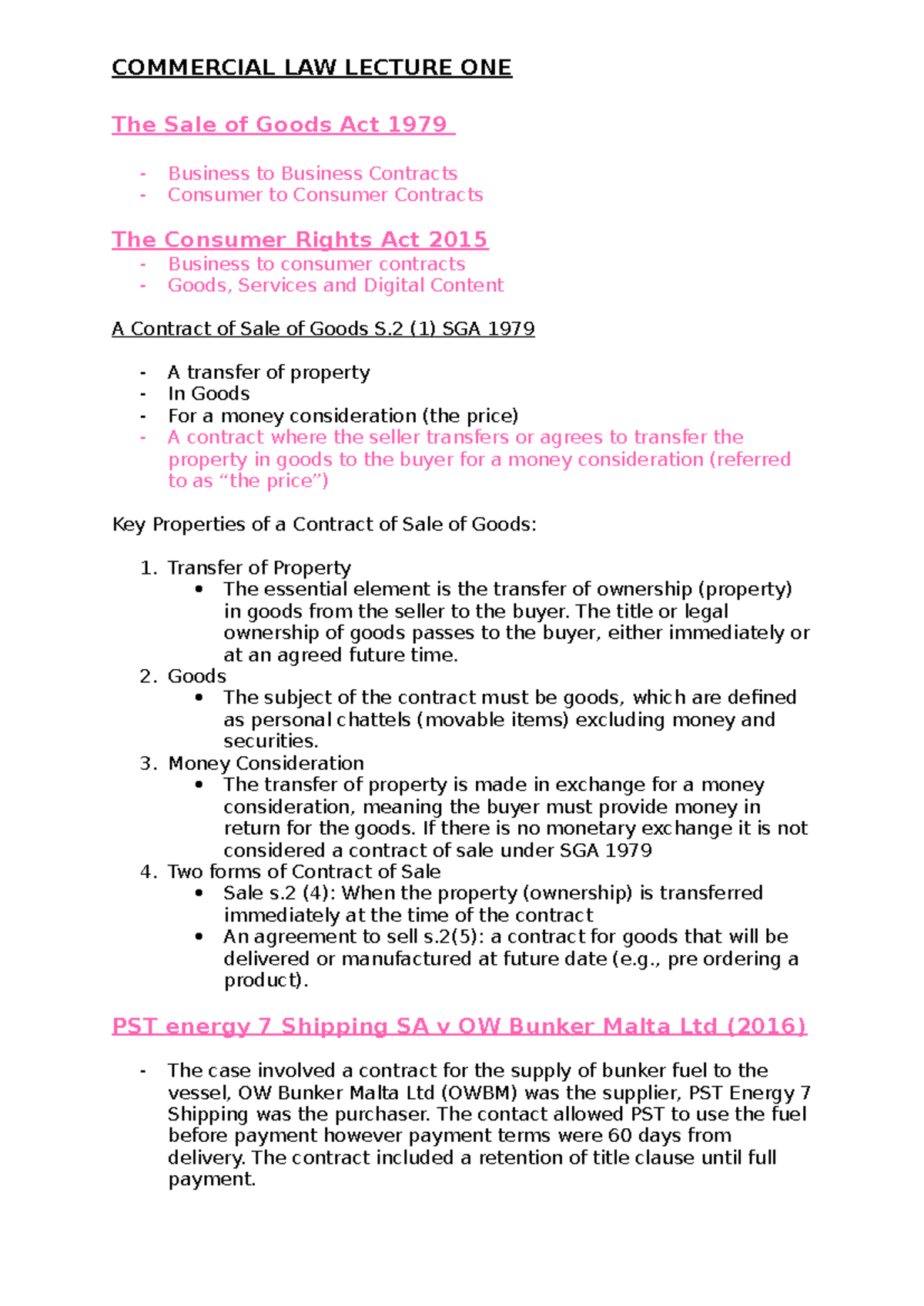 COMMERCIAL LAW LECTURE 1: The Sale of Goods Act & Key Cases Analysis ...