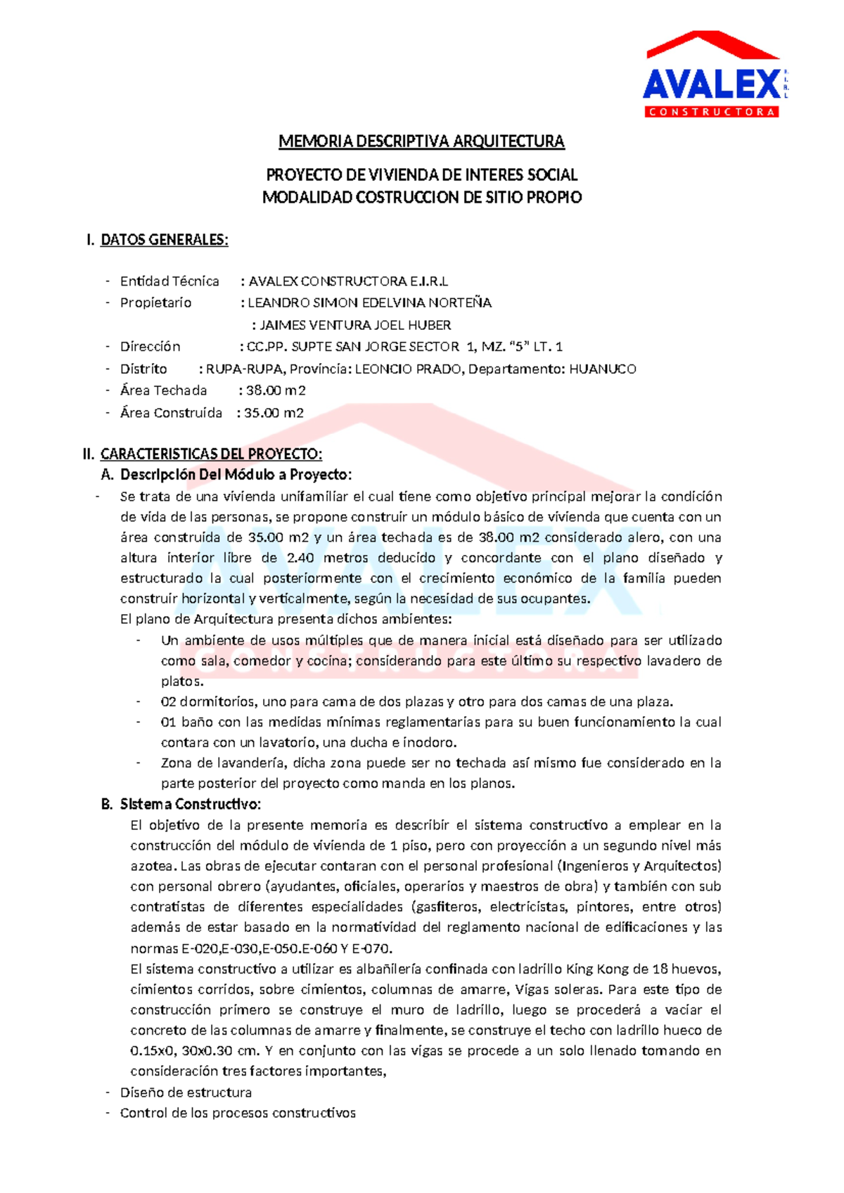 Memoria Descriptiva del Proyecto de Vivienda - MODE-LO - Studocu