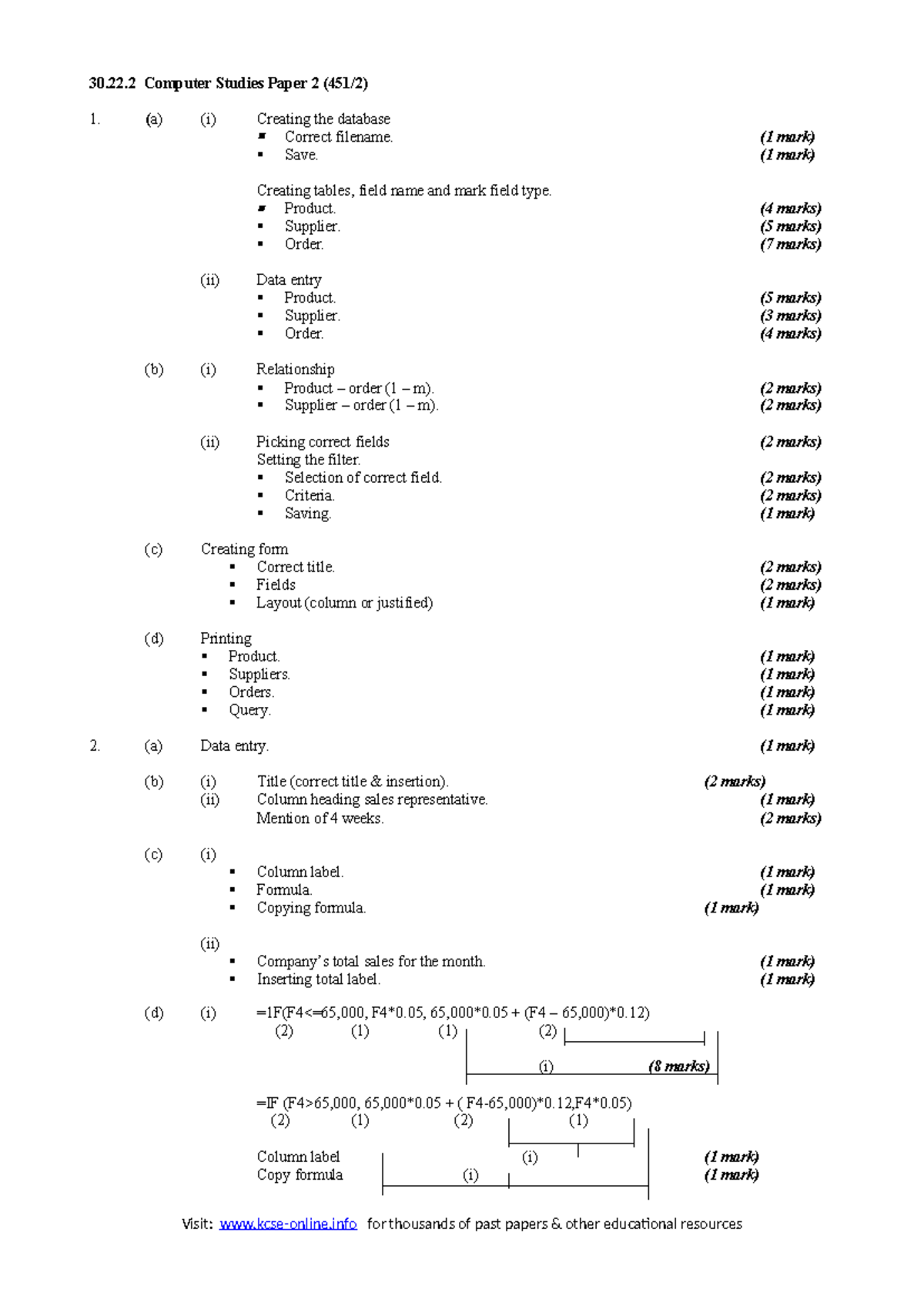 2008 KCSE Computer Studies Paper 2 Marking Scheme - Studocu
