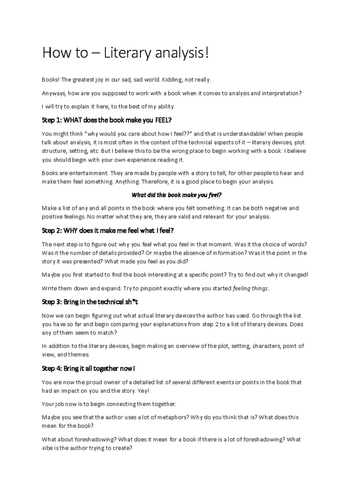 How to Conduct Literary Analysis: A Step-by-Step Guide - Studocu