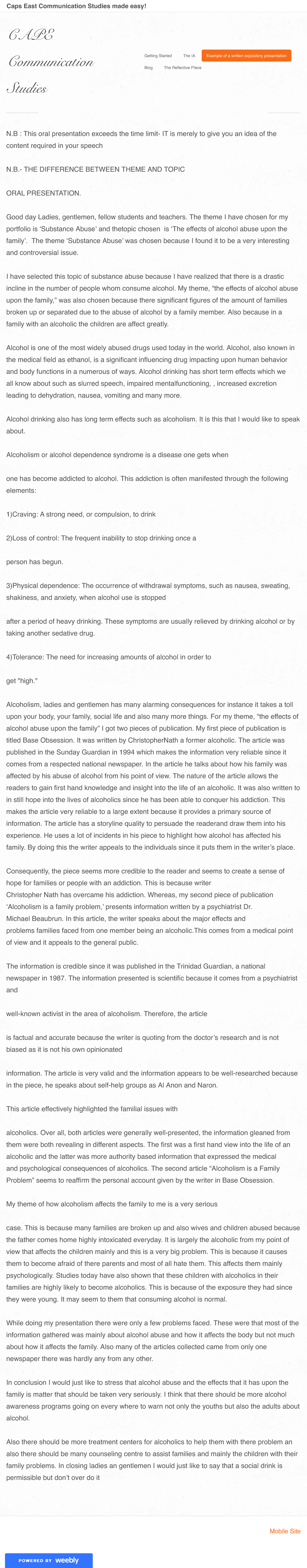 Example of Expository Presentation on Alcoholism - CAPE Communication ...