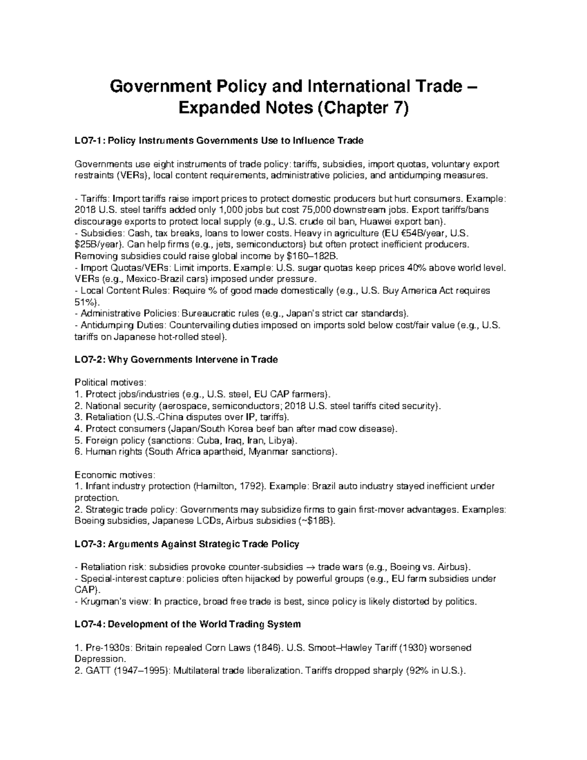 International Trade Policy Notes (Chapter 7) - Studocu
