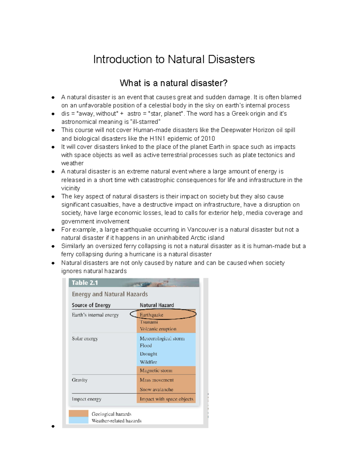Natural Disaster Notes - Introduction to Natural Disasters What is a ...