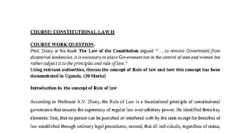 Constitutional Law II: Rule of Law Analysis in Uganda - Prof. Dicey ...