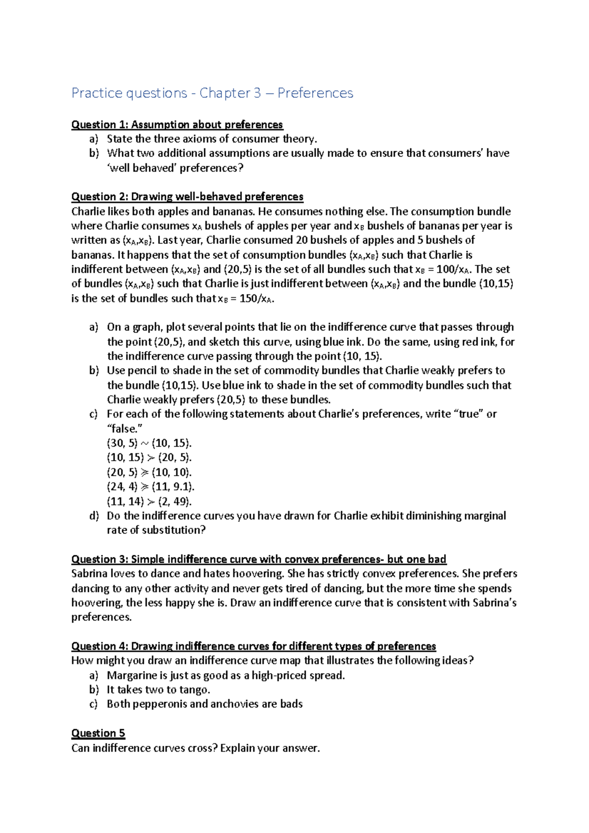 Chapter 3 - Preferences - Practice questions - Chapter 3 – Preferences ...