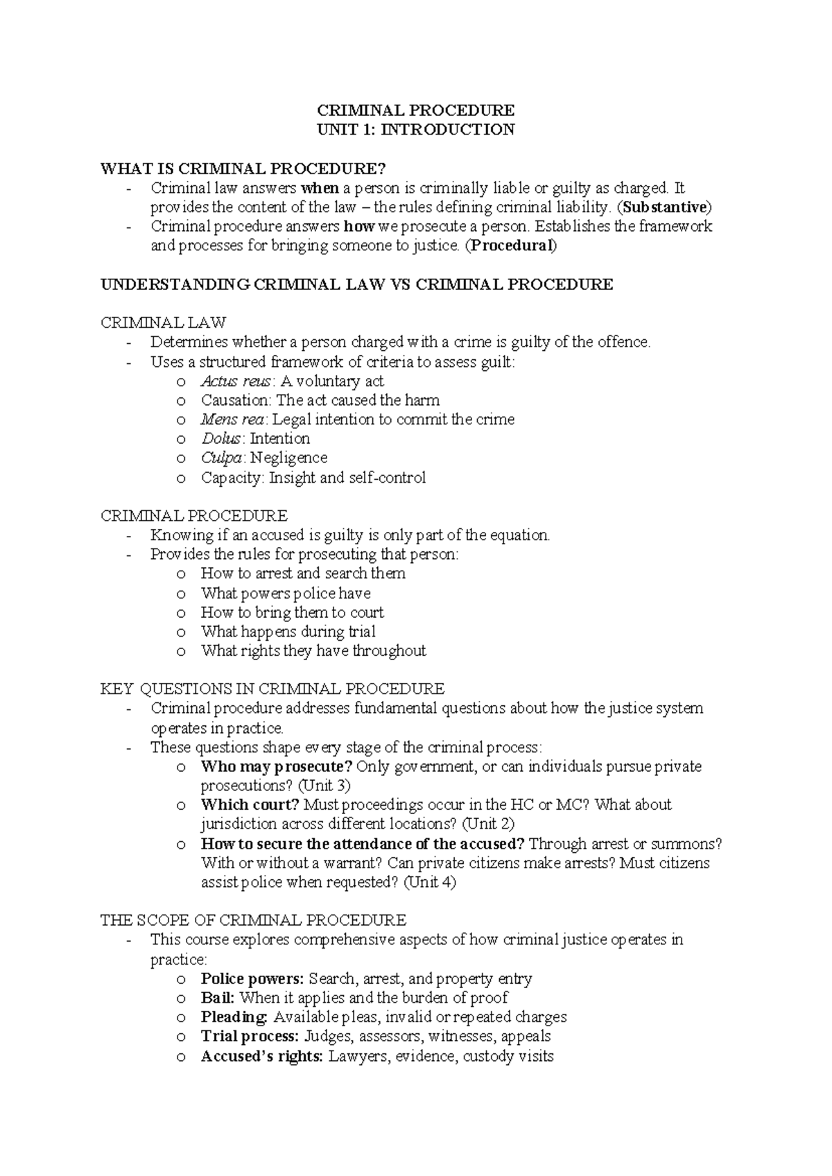 CRIMINAL PROCEDURE UNITS 1-4: INTRODUCTION TO CRIMINAL LAW & PROCEDURE ...