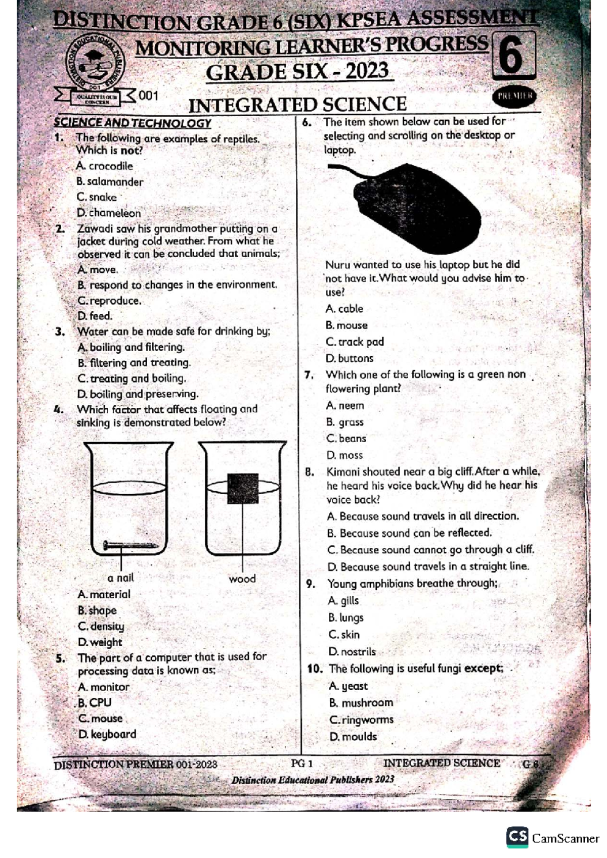 Distinction grade 6 integrated science assessment questions 2023 - Studocu