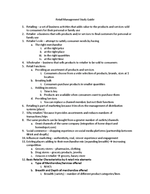 Retail Management - Study Notes & Assignments - Studocu
