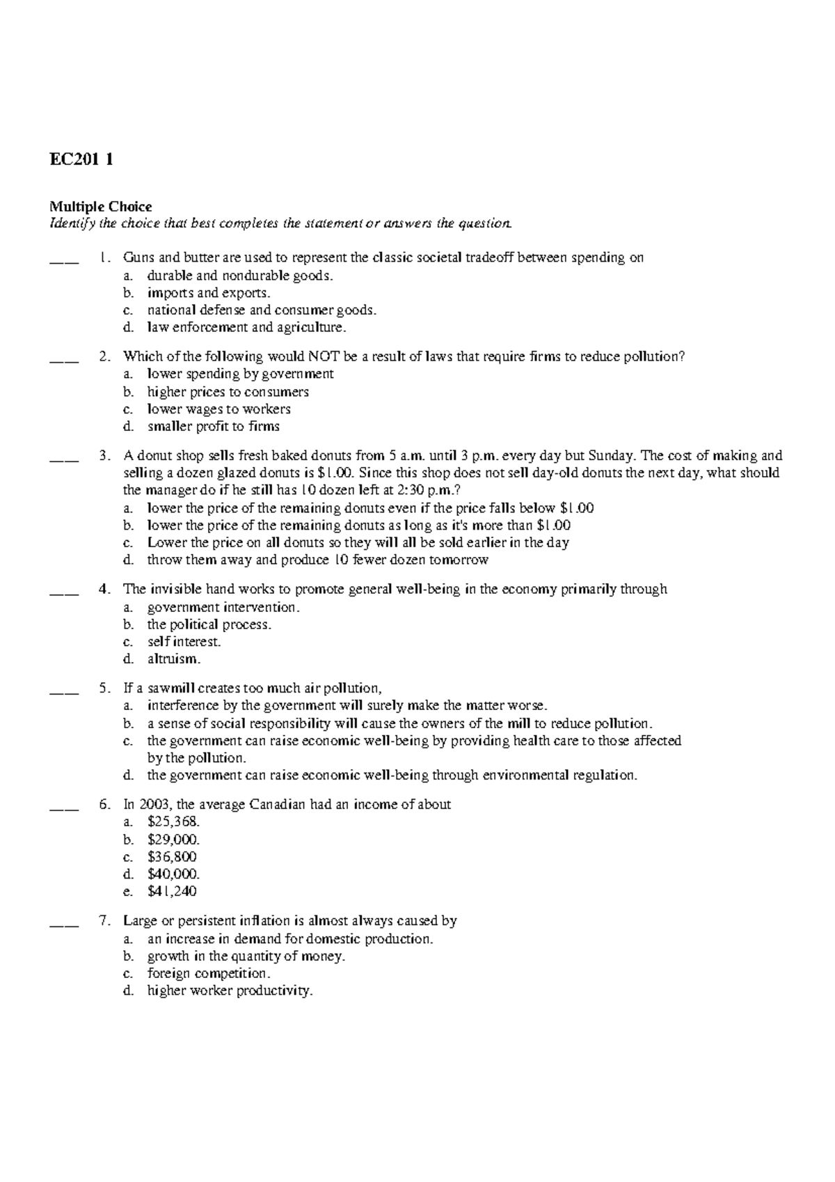 EC201 Midterm Practice Exam September 2009: Questions & Answers - Studocu