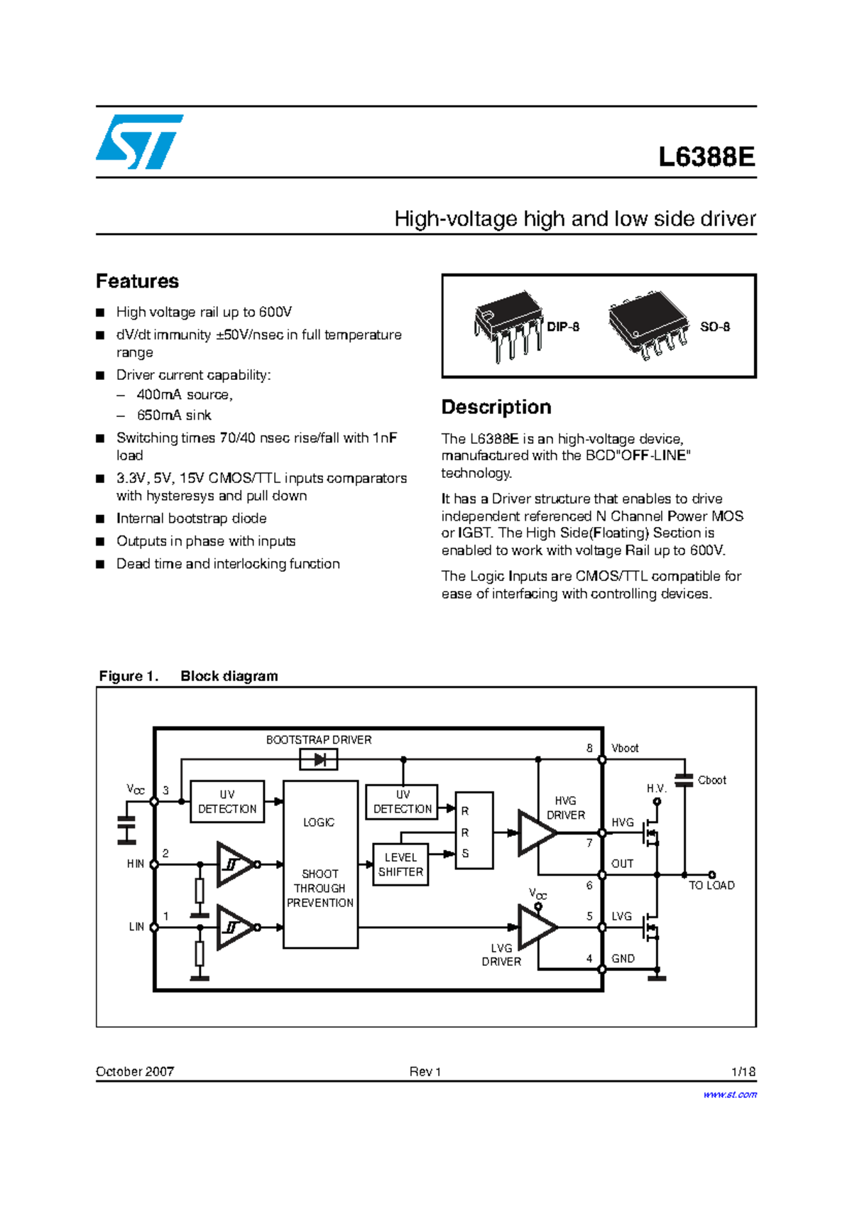 L6388E High and Low Side Driver Features and Specifications - Studocu